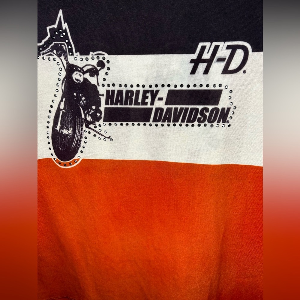 Women’s Vintage Harley Davidson Orange Black Long Sleeve T-Shirt Size Large - Picture 4 of 7